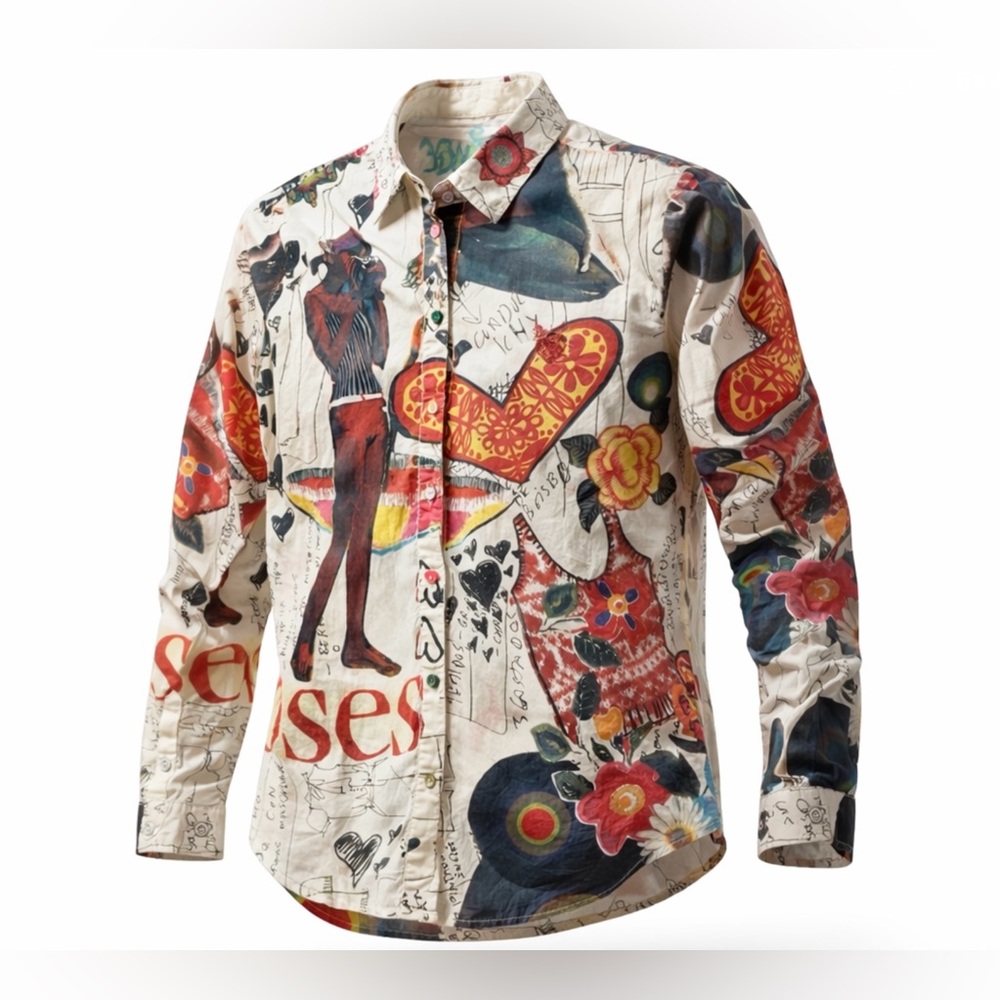 Desigual Women’s Artistic Multi -Colored Cotton Button Shirt M